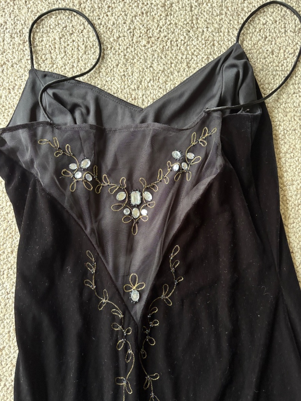 Dave & Johnny Black Velvet Beaded Prom Dress Sheer Back Y2K Formal Gown 15/16 - Picture 6 of 11